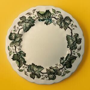 Johnson Bros Vintage Made in England Green Leaf Border Earthenware 10” Plate